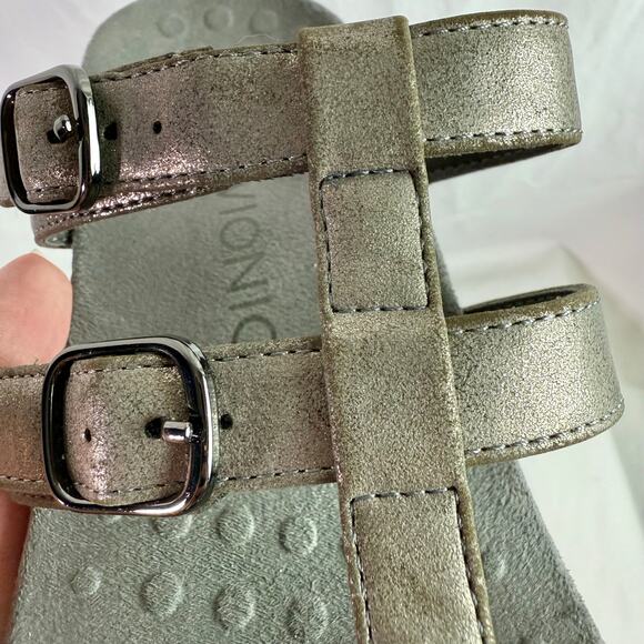 Vionic Women's 8 Pewter Gray Leather Strappy Slide On Comfort Sandals Walking - Picture 9 of 10